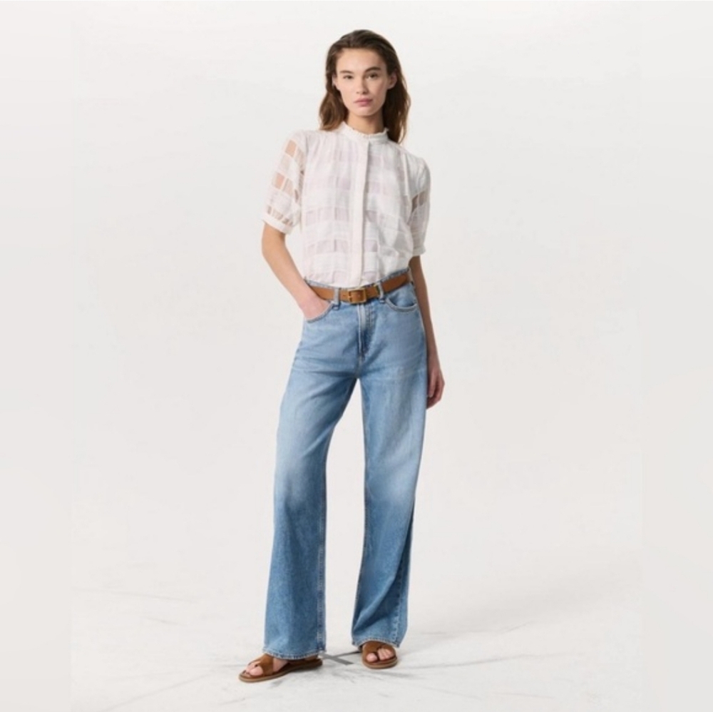 Rag & Bone Logan Mid Rise Wide Leg Denim Pants Womens 28 Light Wash
